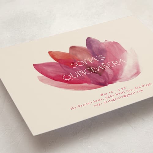 This is a petal sweet sixteen birthday party invitations with standard by Gwen Bedat called lotus printing on signature in standard