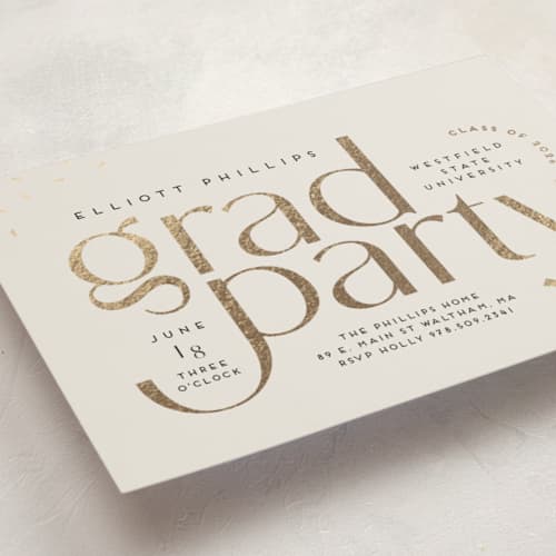 This is a oyster graduation invitations with foil pressed by Nicole Senecal called party type printing on signature in standard