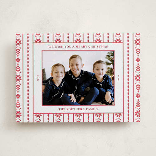 This is a ruby photo mount holiday cards with letterpress by Erin German called scandi ribbon printing on white cotton in photo_mount
