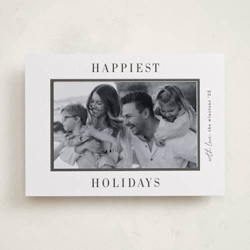 This is a soft black photo mount holiday cards with letterpress by Pati Cascino called cinema printing on white cotton in photo_mount