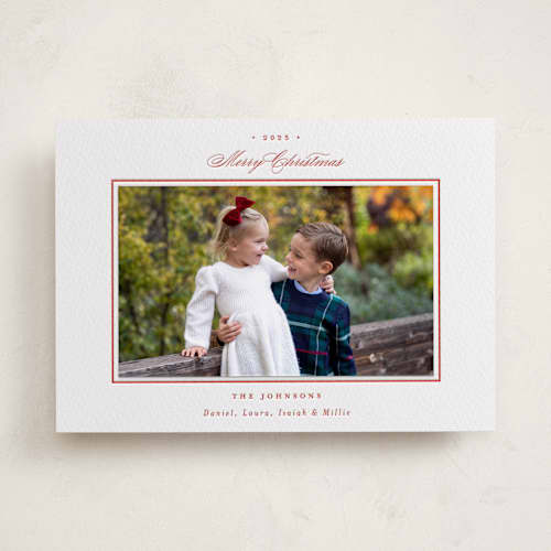 This is a ruby photo mount holiday cards with letterpress by Emily Betts called festive classic printing on white cotton in photo_mount