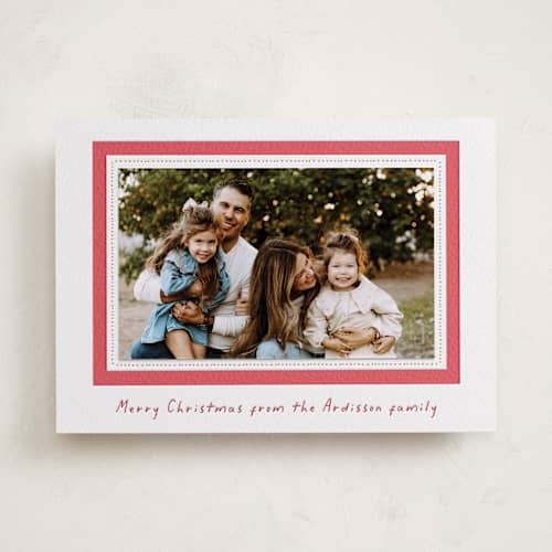 This is a ruby photo mount holiday cards with letterpress by Sara Hicks Malone called betty printing on white cotton in photo_mount