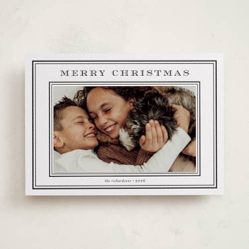This is a soft black photo mount holiday cards with letterpress by Stacey Meacham called engraved type printing on white cotton in photo_mount
