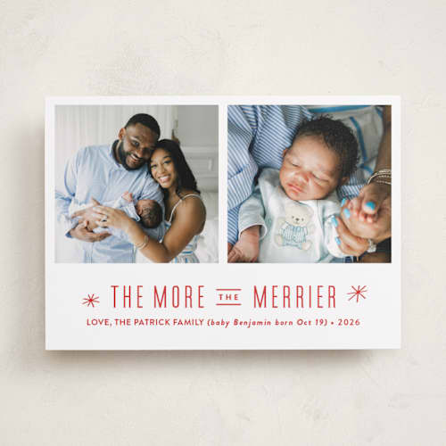 This is a snowflake babys first christmas with standard by Carolyn MacLaren called the more, the merrier printing on recycled smooth signature in standard