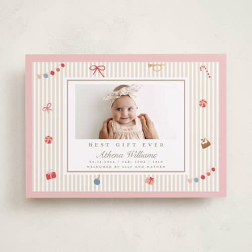 This is a gumdrop babys first christmas with standard by Teju Reval called best gift printing on recycled smooth signature in standard