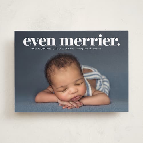 This is a snow babys first christmas with standard by Lori Wemple called even merrier. printing on recycled smooth signature in standard