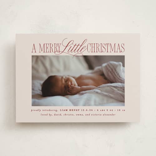 This is a cinnamon babys first christmas with standard by Brooke Chandler called littlest christmas printing on recycled smooth signature in standard