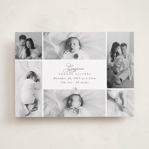 This is a cloud foil stamped birth announcements with foil pressed by Hudson meet Rose called sending love printing on recycled smooth signature in standard