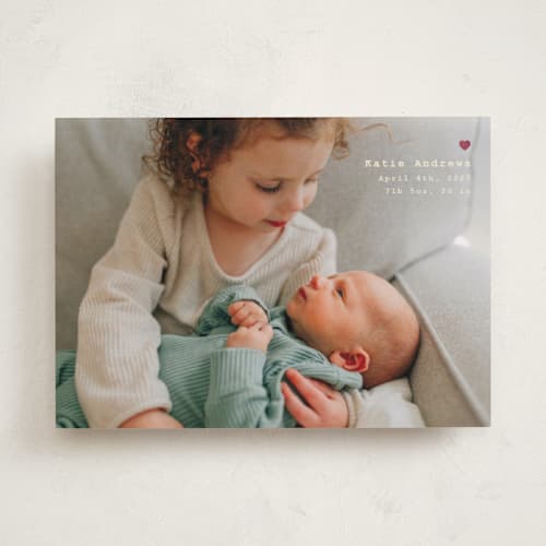 This is a cotton foil stamped birth announcements with foil pressed by Adelyn T. called mini heart printing on recycled smooth signature in standard