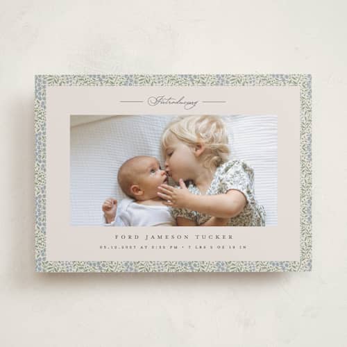 This is a meadow birth announcements with standard by Erica Krystek called parisienne printing on recycled smooth signature in standard