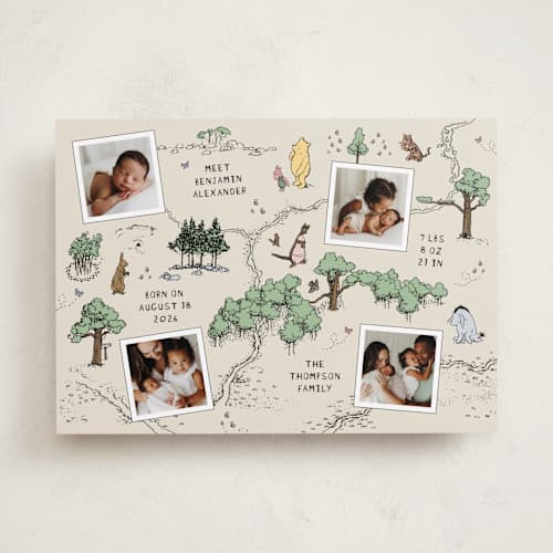 This is a natural birth announcements with standard by Heather Schertzer called hundred acre wood printing on recycled smooth signature in standard