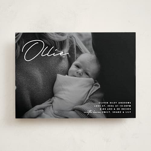 This is a cloud birth announcements with standard by Brandy Folse called that's my name printing on recycled smooth signature in standard