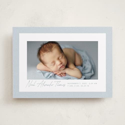 This is a sky birth announcements with standard by Lea Delaveris called corduroy printing on recycled smooth signature in standard