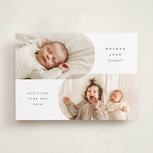 This is a stone birth announcements with standard by Brianne Larsen called overlap printing on recycled smooth signature in standard