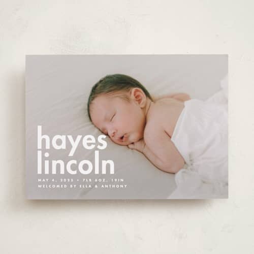 This is a cloud birth announcements with standard by Ellen Schlegelmilch called hayes printing on recycled smooth signature in standard
