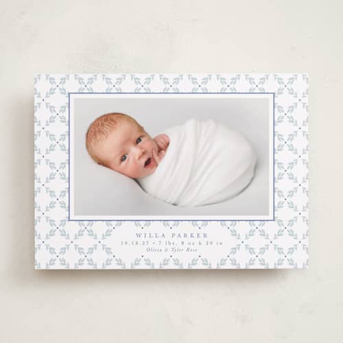 This is a could nine birth announcements with standard by Alston Foster called sweet sprigs printing on recycled smooth signature in standard
