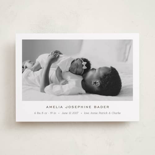 This is a fawn birth announcements with standard by Megan Davis called soho printing on recycled smooth signature in standard