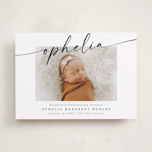 This is a coal birth announcements with standard by Meggy Masters called signature name printing on recycled smooth signature in standard