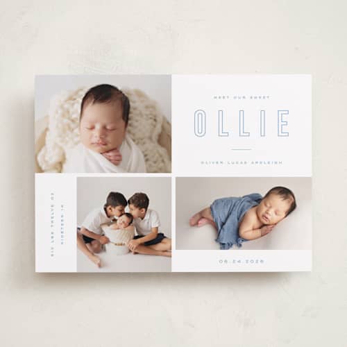 This is a sky birth announcements with standard by Kristie Kern called sweet gallery printing on recycled smooth signature in standard