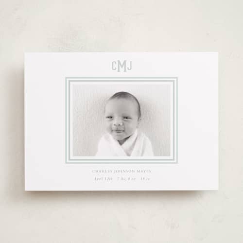 This is a limestone birth announcements with standard by Sara Hicks Malone called preppy baby printing on recycled smooth signature in standard
