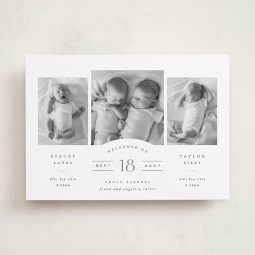This is a slate birth announcements with standard by Hooray Creative called twinsies printing on recycled smooth signature in standard