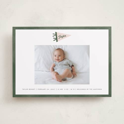 This is a ivy birth announcements with standard by Pixel and Hank called pennant printing on recycled smooth signature in standard