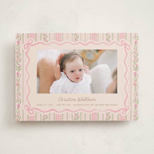 This is a ballet slipper birth announcements with standard by Creo Study called cottagecore wallpaper printing on recycled smooth signature in standard