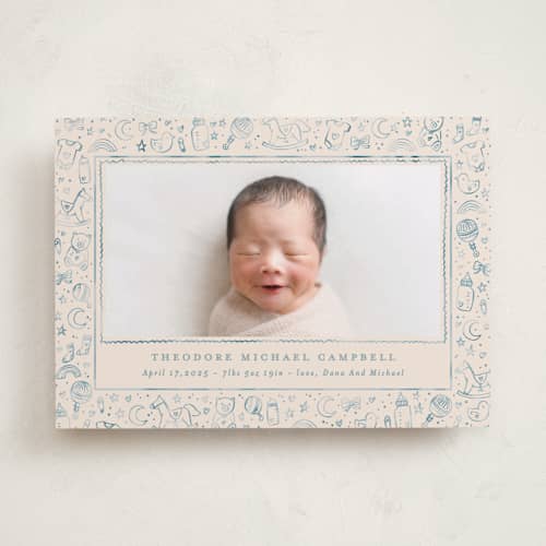 This is a bluebird birth announcements with standard by Creo Study called iconic bebe printing on recycled smooth signature in standard