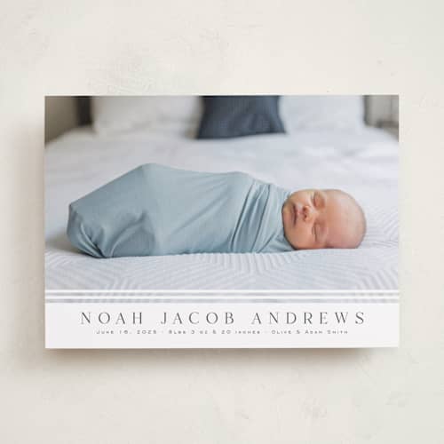 This is a cloud birth announcements with standard by Nicole Walsh called minimalist stripes printing on recycled smooth signature in standard