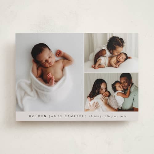 This is a cloud birth announcements with standard by Brianne Larsen called sweet three printing on recycled smooth signature in standard