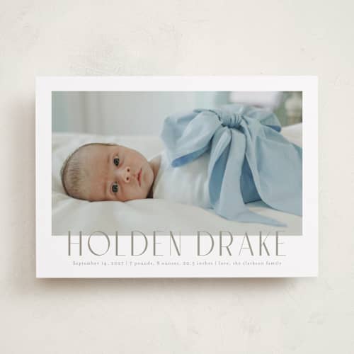 This is a latte birth announcements with standard by Jessica Williams called sweetest name printing on recycled smooth signature in standard