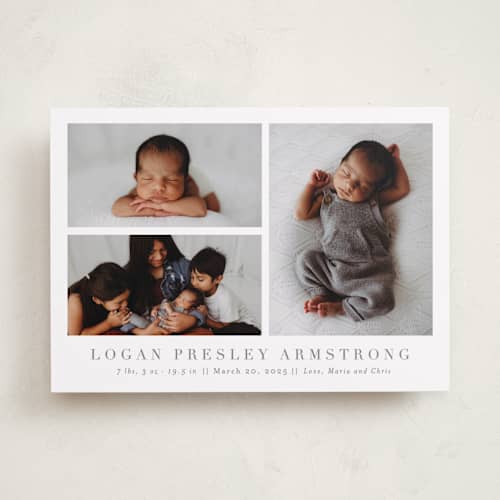 This is a fawn birth announcements with standard by Megan Davis called menil printing on recycled smooth signature in standard