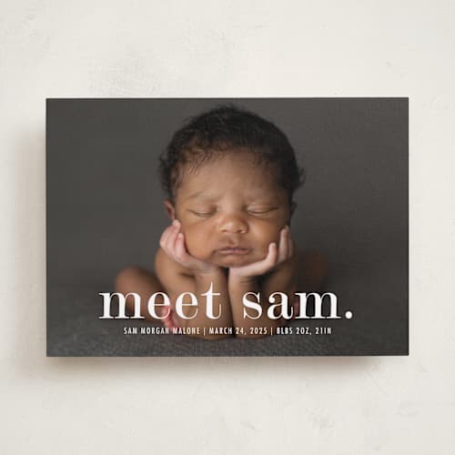 This is a cloud birth announcements with standard by Up Up Creative called meeting printing on recycled smooth signature in standard