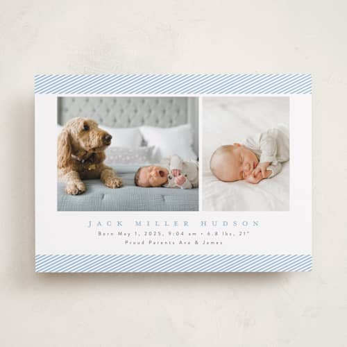 This is a sky birth announcements with standard by Nicoletta Savod called sweet one printing on recycled smooth signature in standard