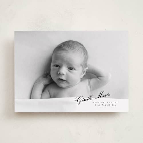 This is a galaxy birth announcements with standard by Tamara Hilje called slanted printing on recycled smooth signature in standard