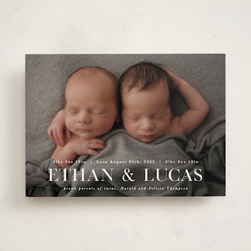 This is a baby powder birth announcements with standard by Hooray Creative called double take printing on recycled smooth signature in standard