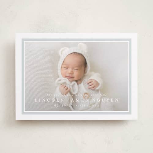 This is a soft sky birth announcements with standard by Olivia Raufman called tailored frame printing on recycled smooth signature in standard