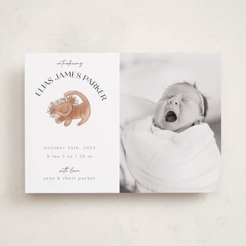This is a desert birth announcements with standard by Maja Cunningham called disney the little lion king printing on recycled smooth signature in standard