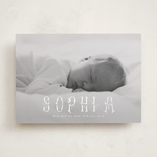 This is a clouds birth announcements with standard by Lori Wemple called sophia printing on recycled smooth signature in standard