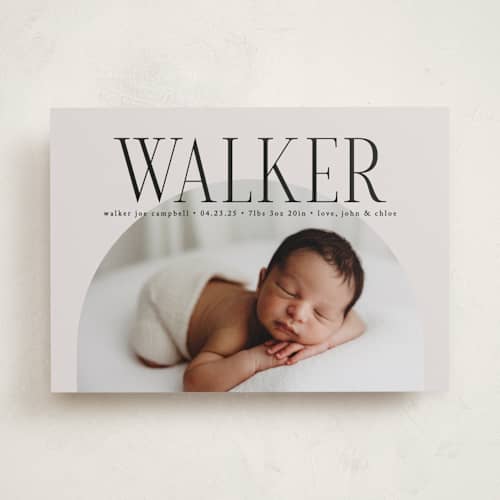 This is a cream birth announcements with standard by Brianne Larsen called round printing on recycled smooth signature in standard