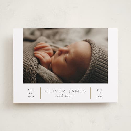 This is a cotton birth announcements with standard by Iveta Angelova called new day printing on recycled smooth signature in standard