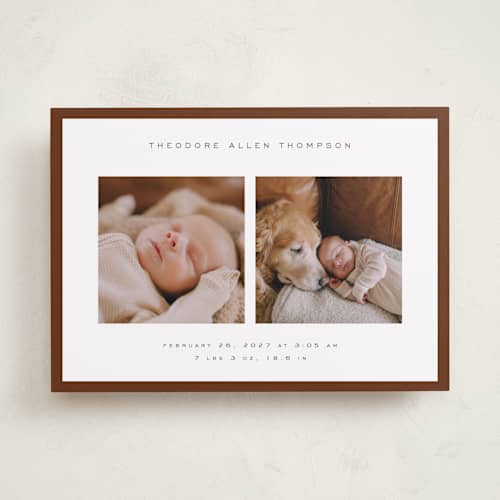 This is a hickory birth announcements with standard by Juneau Designs called pure love printing on recycled smooth signature in standard