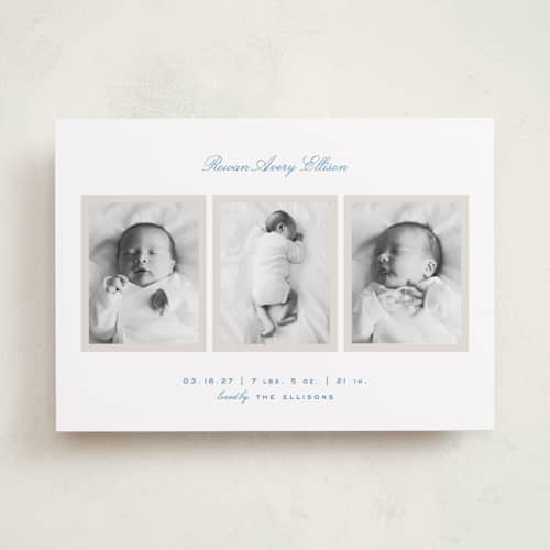 This is a tugboat birth announcements with standard by Alexandra Cohn called opus printing on recycled smooth signature in standard
