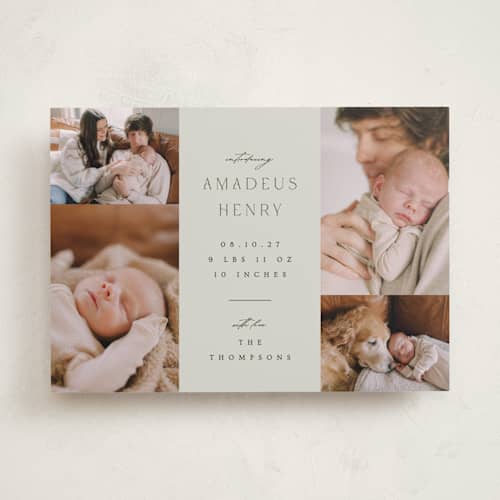 This is a boho neutral birth announcements with standard by Ana Sharpe called photo stack printing on recycled smooth signature in standard