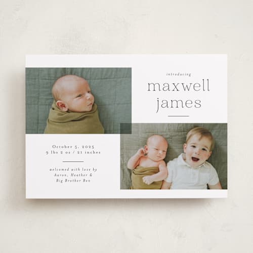 This is a galaxy birth announcements with standard by Emily Betts called handsome two printing on recycled smooth signature in standard