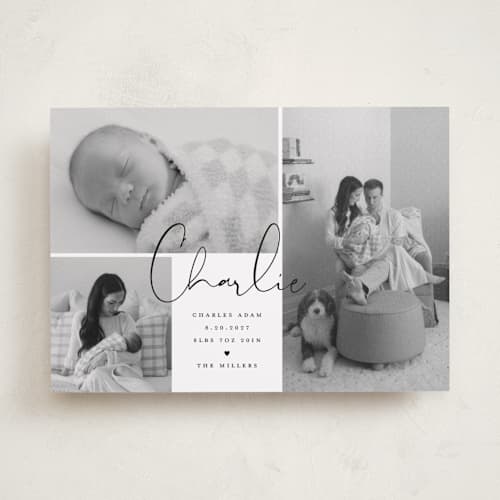 This is a night birth announcements with standard by Michelle Taylor called trio of love printing on recycled smooth signature in standard