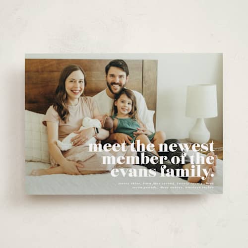 This is a cloud birth announcements with standard by Lori Wemple called newest printing on recycled smooth signature in standard