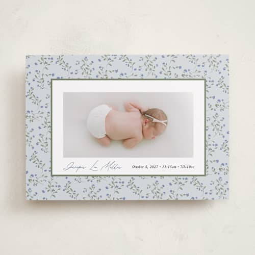 This is a powder birth announcements with standard by Kate Ahn called ditsy floral frame printing on recycled smooth signature in standard