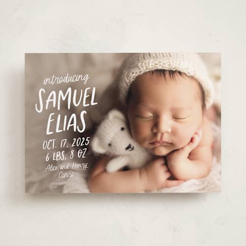 This is a cloud birth announcements with standard by Lea Delaveris called all write printing on recycled smooth signature in standard