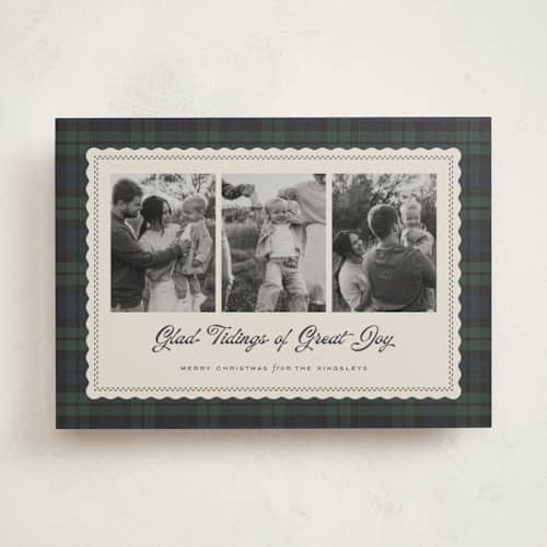 This is a spruce photo christmas cards with standard by Heather Schertzer called joyous plaid printing on recycled smooth signature in standard